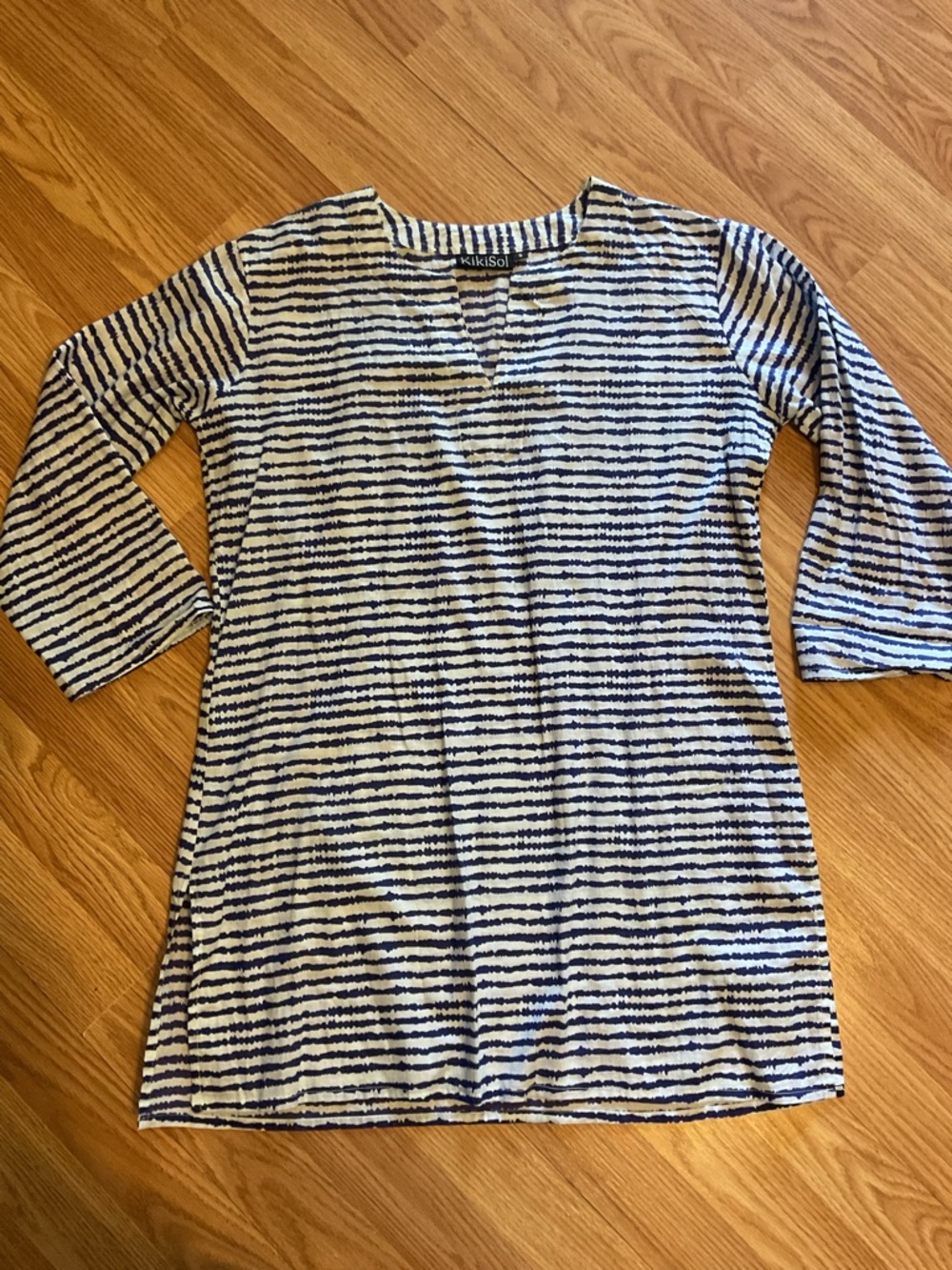 KikiSol-Navy Stripe Women's Tunic Top Small Beachy Feel 38x30